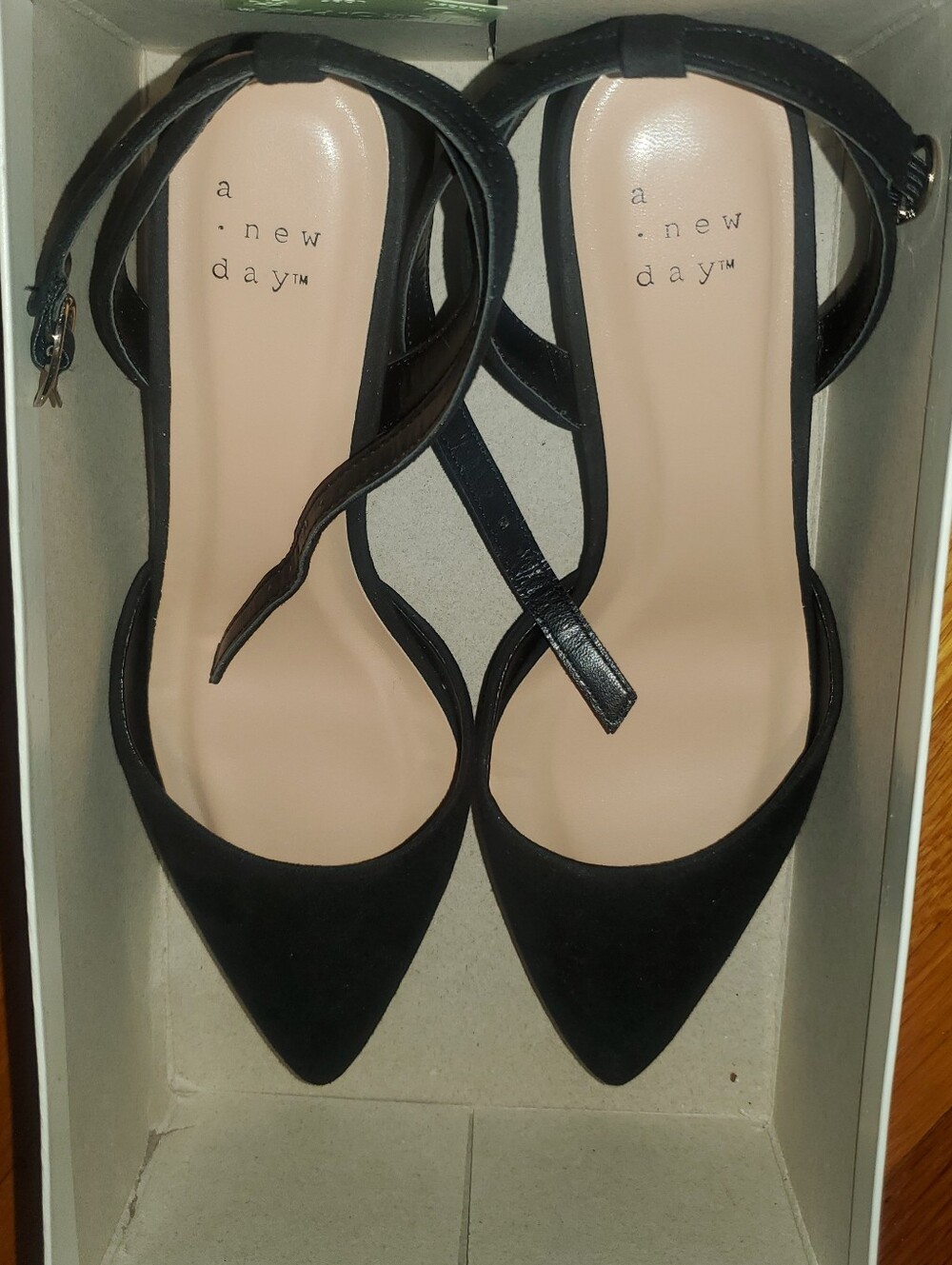 A New Day Black Ankle-Strap Block Heel Pumps Size 6.5 - Picture 2 of 6